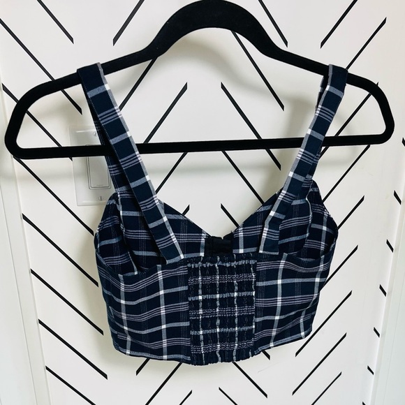 BP. Plaid Crop Corset Tank Top XS Blue Hook & Eye Sweetheart Neckline - Picture 2 of 5